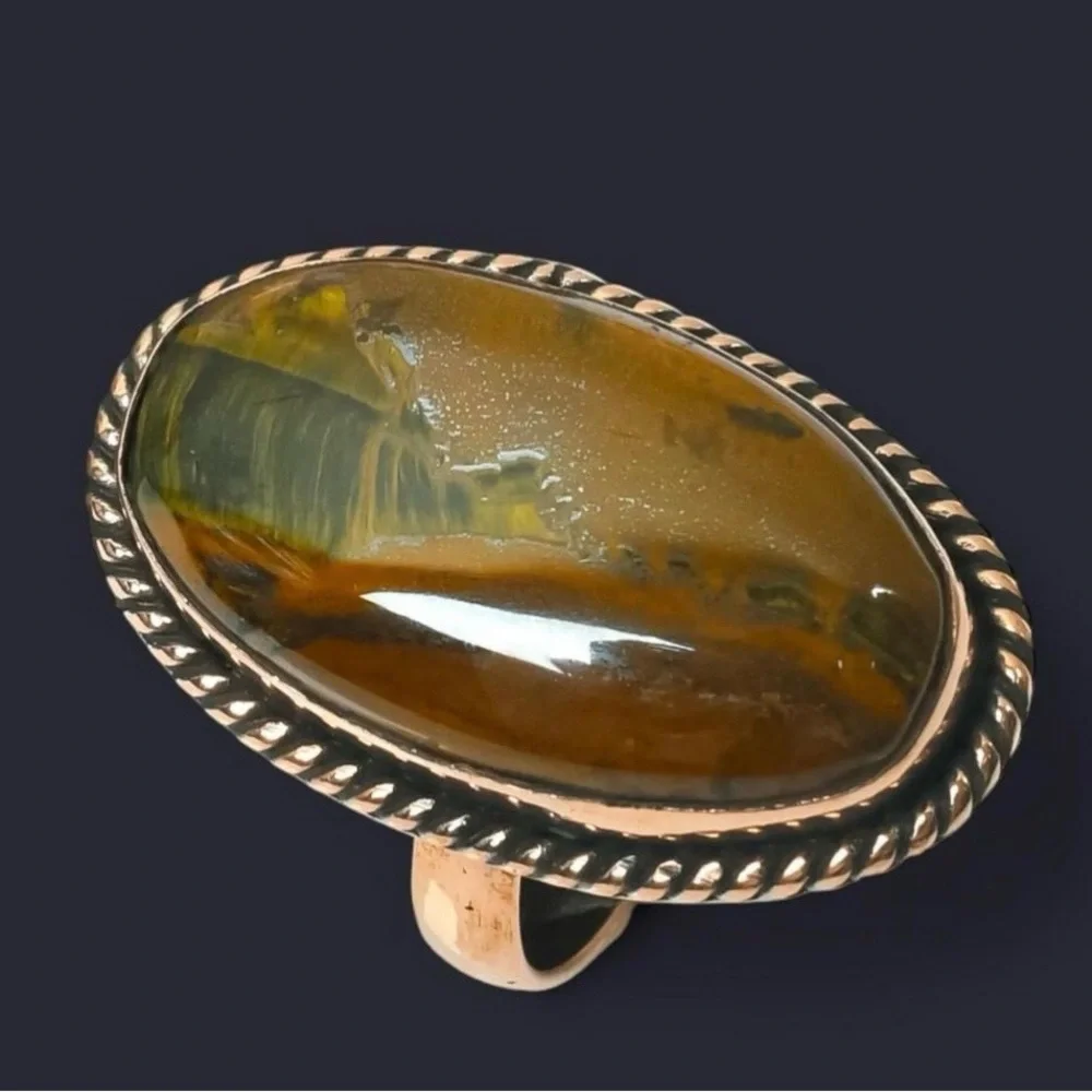 Natural Tiger’s Eye Copper Twisted Rope Ring Sz 10